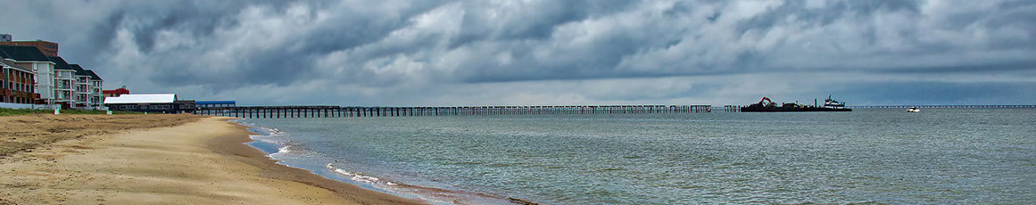 Lynnhaven Fishing Pier-view showing half the pier remaining after the other half being removed from water side.