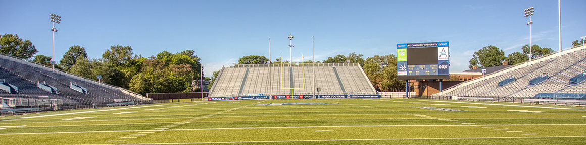 View looking down field showing both stadiums to be demolished at Foreman Field.