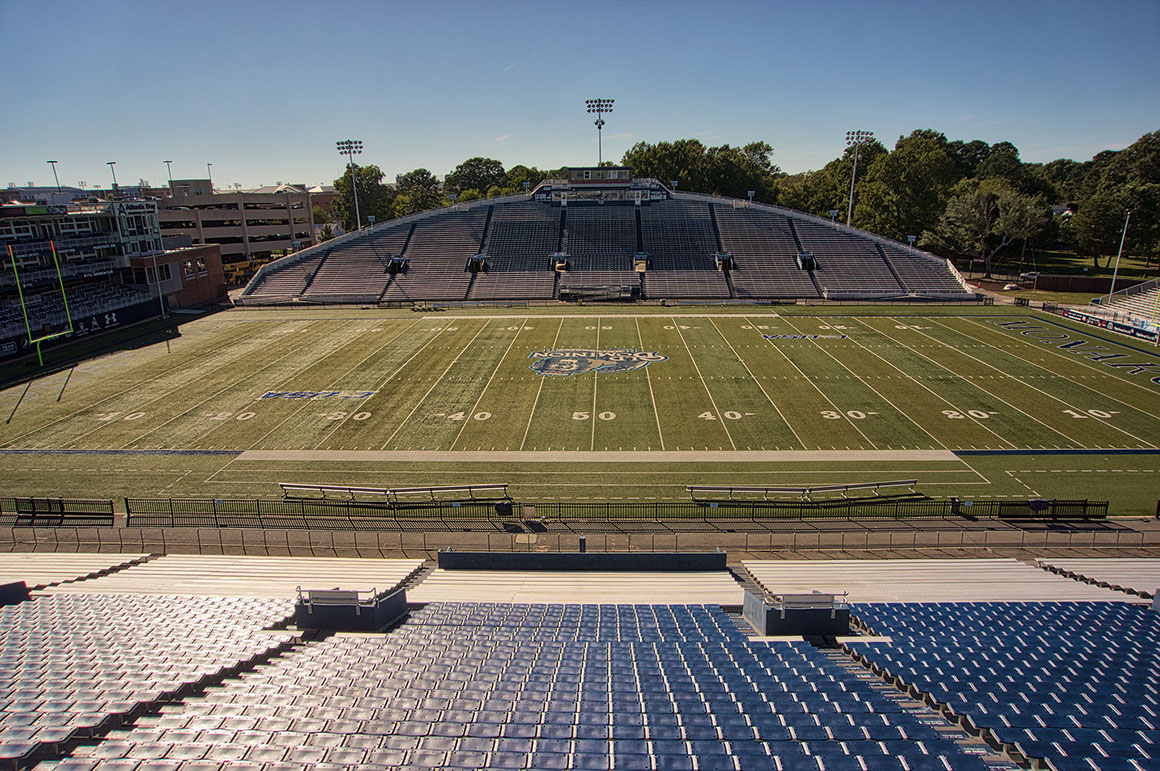 View over the playing field of Forman Field stadium demolished at ODU.